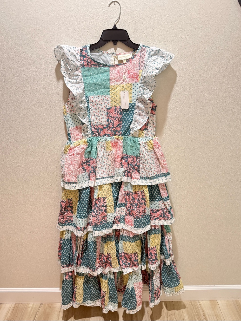 Simply Southern Patchwork Ruffle Tiered Maxi Dress - Pink, Green, Yellow, Blue - Picture 1 of 3